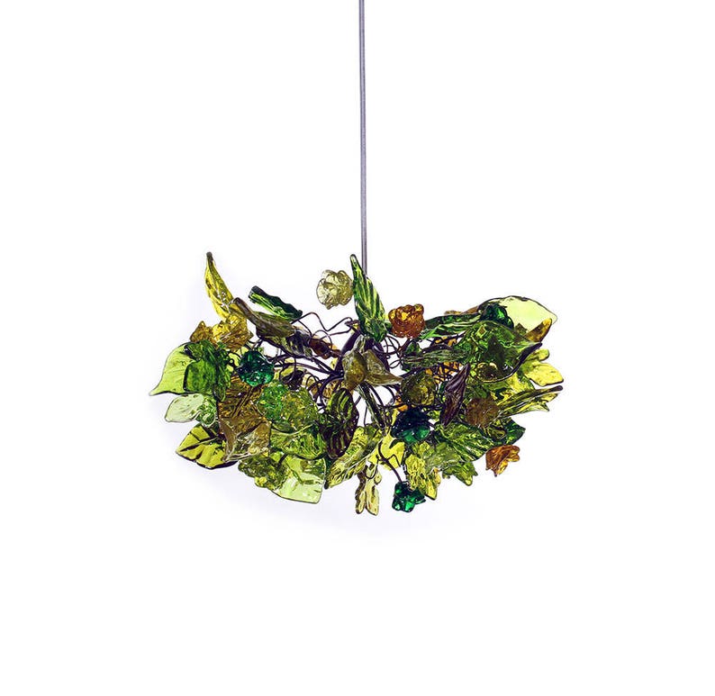 Ceiling Light fixture with green flowers and leaves pendant light for rooms, bedroom, bathroom image 1