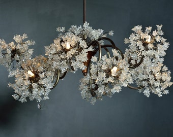 Chandeliers  Light with clear  jumping flowers, Ceiling Lighting Fixtures chandelier with  10 arms for Dining Room table