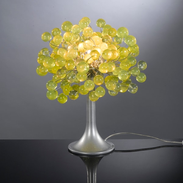 Yellow Table lamp, bedside lamp with lemon green bubbles with metal wires, small table lamp, lemon lime bubbles lighter.