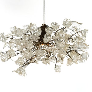 Pendant Light with Clear Krystal flowers, Ceiling light Fixtures for living rooms, kitchen island, bedroom or bathroom.