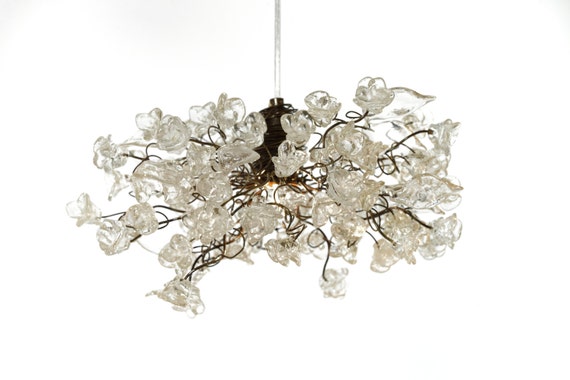 Plafoniera Fiori : Lampada a sospensione con fiori chiari krystal plafoniere per etsy