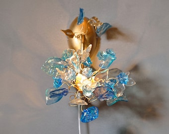 Blue Resin Flower Wall Sconce: Handmade Floral Wall Lighting