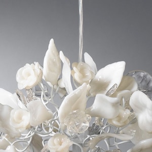 kitchen pendant lighting with clear and white flowers and leaves. image 2
