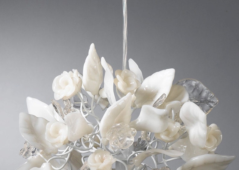 kitchen pendant lighting with clear and white flowers and leaves. image 2