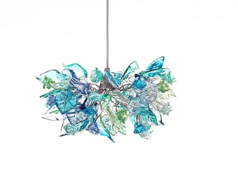 Pendant Lighting for kitchen island with sea color flowers and leaves.