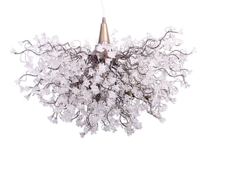 Duży, przezroczysty żyrandol z motywem kwiatowym, elegancka lampa sufitowa z żywicy w kwiaty, ręcznie robiona