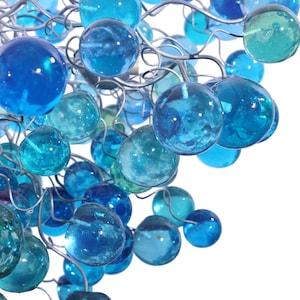 Lighting Chandelier with sea colored bubbles, hanging lamp with different size of bubbles for children room or dining room. image 2