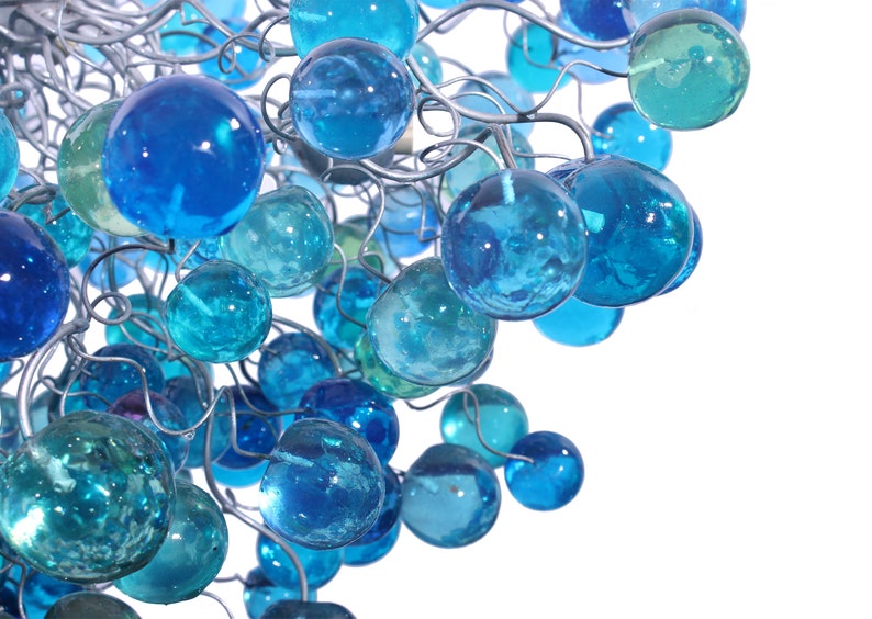 Lighting Chandelier with sea colored bubbles, hanging lamp with different size of bubbles for children room or dining room. image 2