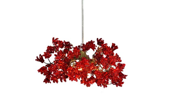 Ceiling Lighting Kitchen Island Light With Red Color Jumping Flowers Romantic Hanging Pendant Light For Hall Bedroom