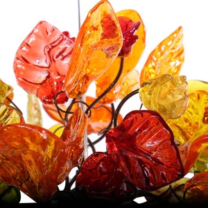 Ceiling light fixture with warm color flowers and leaves, unique pendant light. image 9