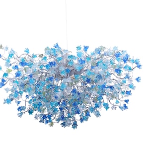 Blue Chandelier Lighting with sea color flowers, flowers lights for Dining Room, statement lighting