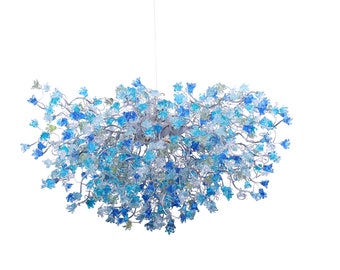 Blue Chandelier Lighting with sea color flowers, flowers lights for Dining Room, statement lighting