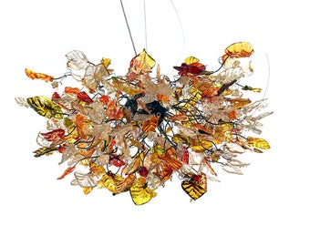 Large Floral Chandelier: Champagne Resin Flowers & Leaves Lighting