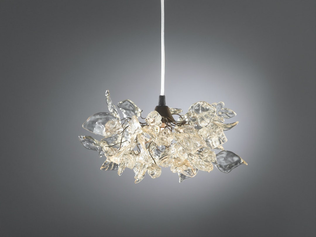 Pendant Light, Light Fixture With Transparent Clear Color Flowers and