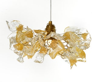 Ceiling Light fixtures with flowers and leaves at gold and clear color