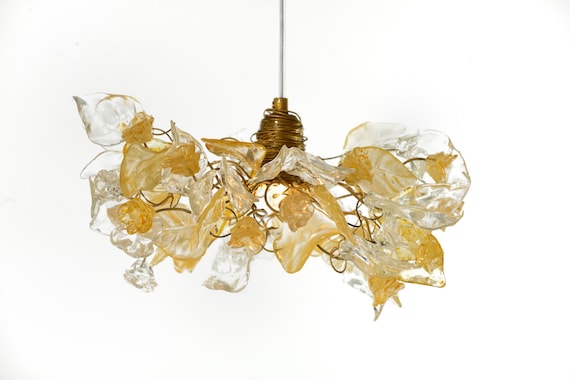Ceiling Light Fixtures With Flowers and Leaves at Gold and Clear
