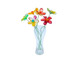 Resin Long-stem artificial mix colored flowers bouquet, Plant lover gift, Plant decorations for pots and vases