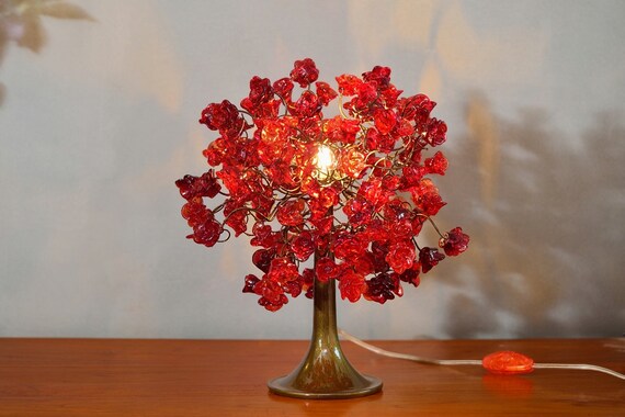Red Table Lamp Bedside Lamps With Red Roses Flowers Romantic Table Lamp With Metal Wires And Red Flowers For Bedroom Valentine Gift