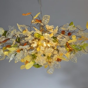 Chandelier hanging light with Champagne color flowers & leaves