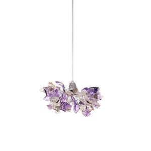 Triple Violet Gray Resin Flower Leaf Pendant Light Fixture: Kitchen Island Dining Room Ceiling Decor