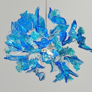 Blue Ceiling lamp with flowers and leaves for hall, bathroom, children room.