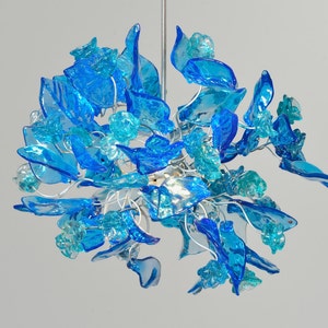 Blue Ceiling lamp with flowers and leaves for hall, bathroom, children room.