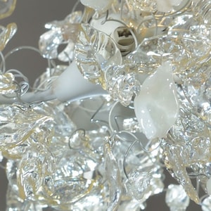 Chandelier Ceiling Light With Clear Transparent and White Leaves and ...