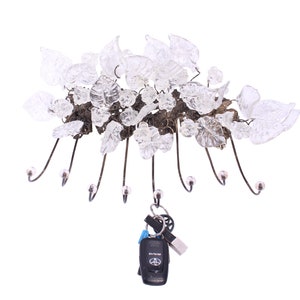 Unique hooks Coat Rack, Wall Hook with Transparent clear resin flowers and leaves, decorative wall hanger.