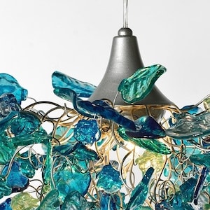 Unique Chandelier with Sea color flowers and leaves for Dining Room, hall or bedroom. image 5