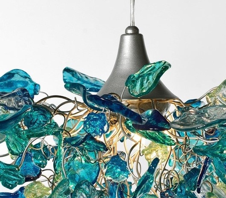 Unique Chandelier with Sea color flowers and leaves for Dining Room, hall or bedroom. image 5