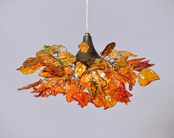 Orange Resin Flower Chandelier: Unique Hanging Light Fixture