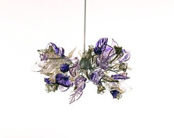 Flowers lights with Purple and Gray flowers and leaves, pendant lighting for hall, bathroom or as a bedside lamp, kitchen island