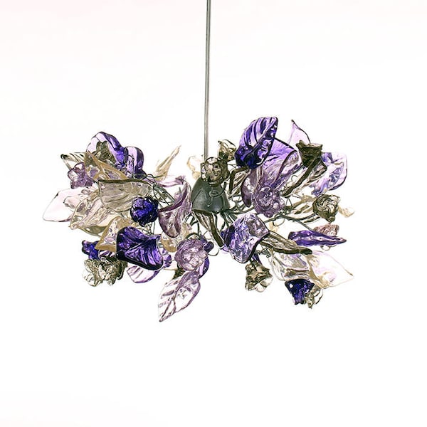 Flowers lights with Purple and Gray flowers and leaves, pendant lighting for hall, bathroom or as a bedside lamp, kitchen island