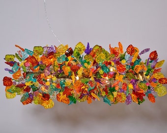 Ceiling Light Fixture - Multicolored flowers and leaves chandelier lighting. Dining room light fixture