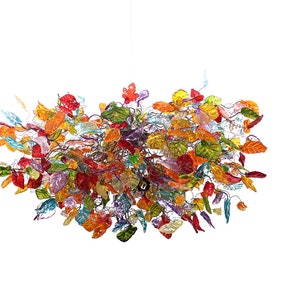Big Hanging chandeliers with Colorful flowers and leaves - unique Light Fixture for Dining Room