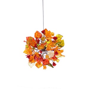 Ceiling light fixture with warm color flowers and leaves, unique pendant light. image 5