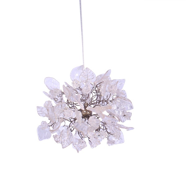 Pendant light with Crystal clear flowers and leaves for hall, bathroom or as a bedside lamp - a unique lighting.