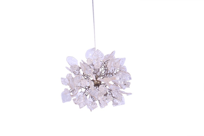 Pendant light with Crystal clear flowers and leaves for hall, bathroom or as a bedside lamp a unique lighting. image 1