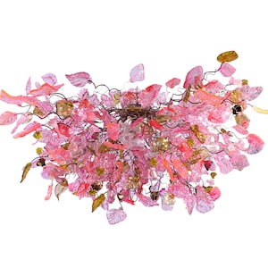 Hanging chandeliers - Unique Light Fixtures pink flowers & leaves for Dining Room or living room.