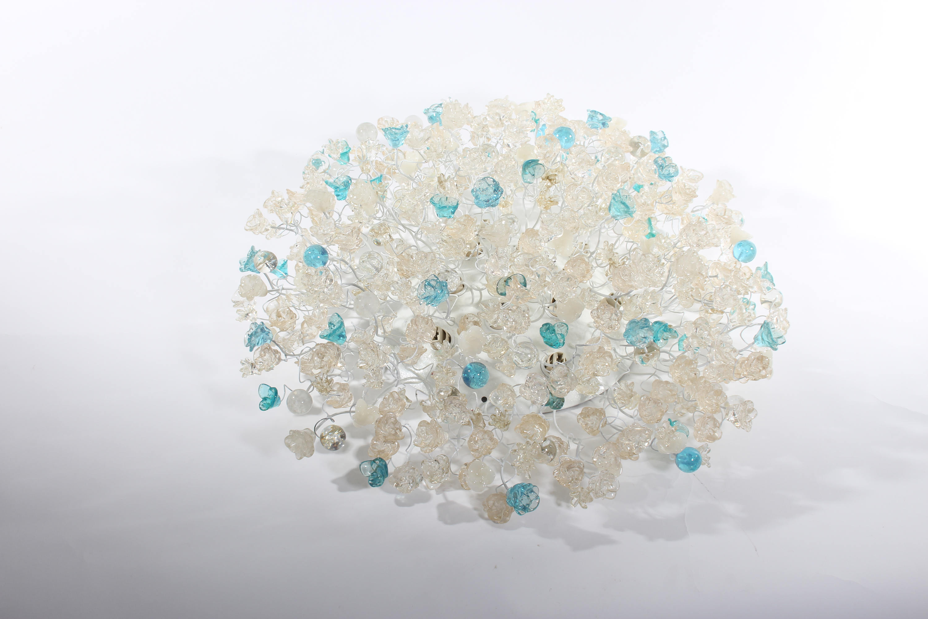 Flush Mount Ceiling Light Clear and Turquoise Flowers Elegant