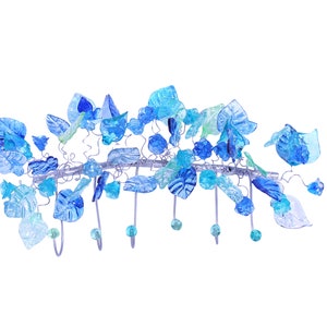 Unique Wall hooks hand made with blue color leaves and flower - Towel Holder for Bathroom or Hooks coat hanger