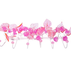 Decorative Wall Hook with pink resin flowers and leaves, decorative wall hanger.