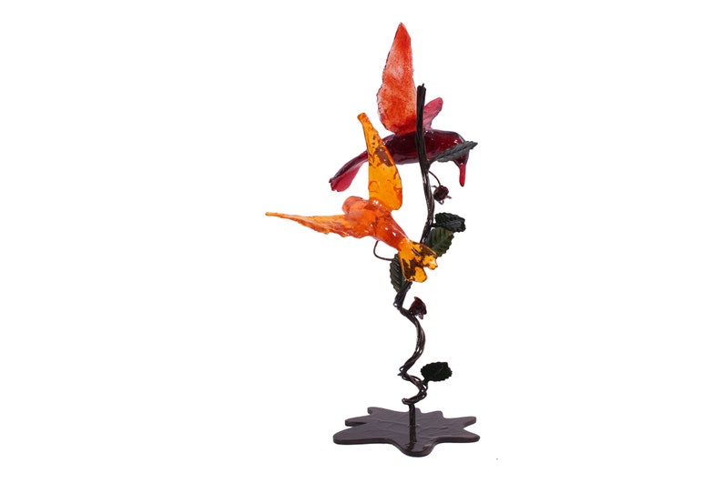 Handcrafted Metal Stand with Colorful Resin Birds image 5