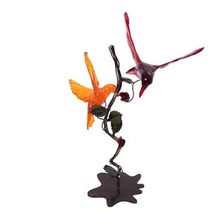 Handcrafted Metal Stand with Colorful Resin Birds image 1