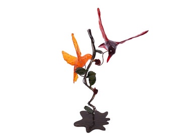 Handcrafted Metal Stand with Colorful Resin Birds