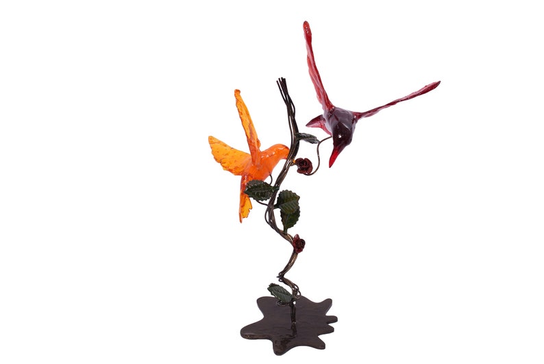 Handcrafted Metal Stand with Colorful Resin Birds image 1