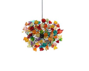 Hanging Pendant lighting with Colorful roses flowers for children room, or as a bedside light.