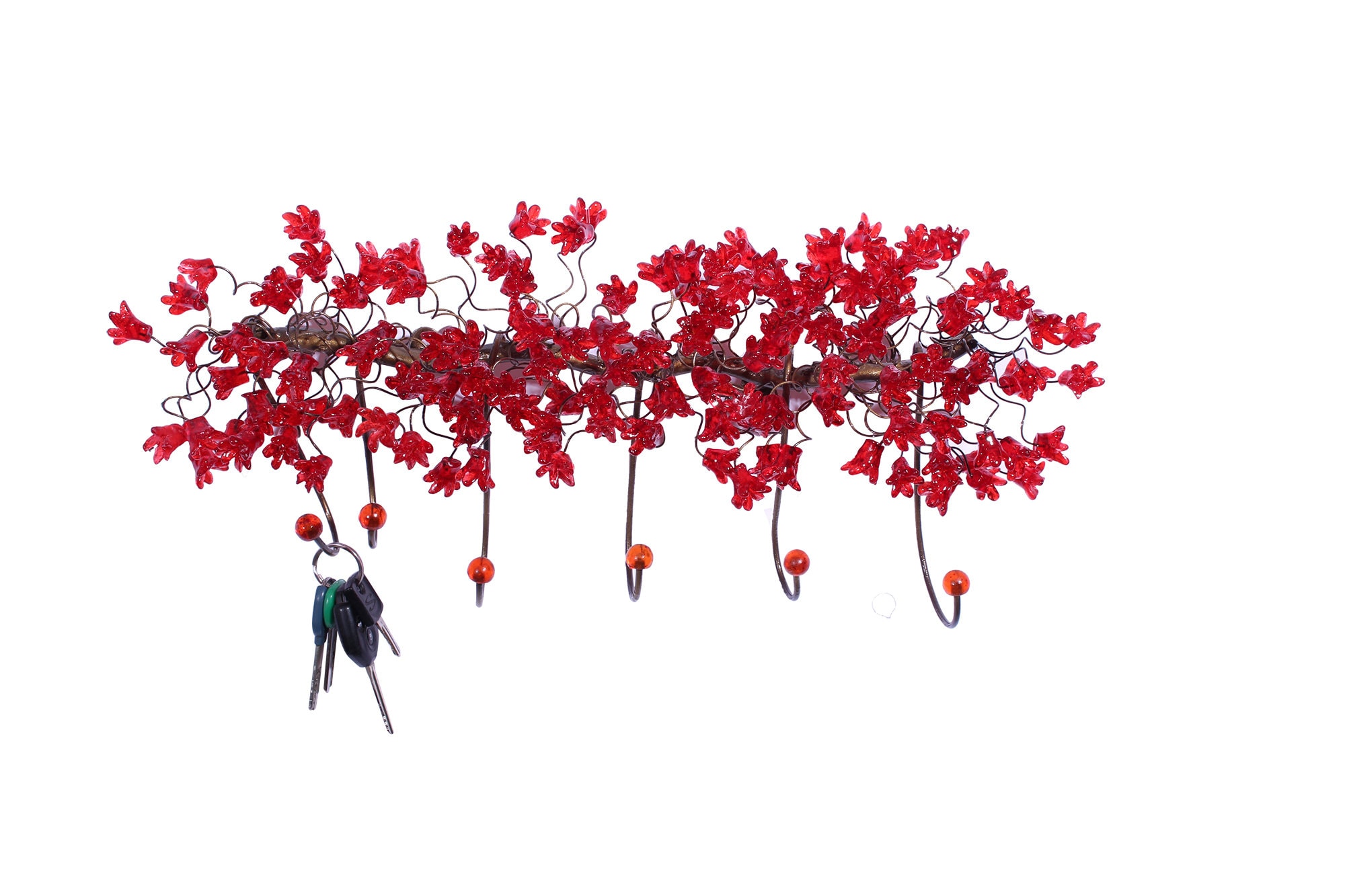Unique Hooks Coat Rack, Wall Hook With Red Resin Flowers and Leaves ...