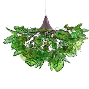 Elegant Resin Flower Chandelier with Stunning Green Leaves - Perfect for Dining Room, Bedroom, or Hall Décor