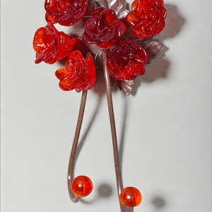 Decorative leave wall hooks with red roses resin flowers - hooks for coat, key,towel - decor wall hooks.